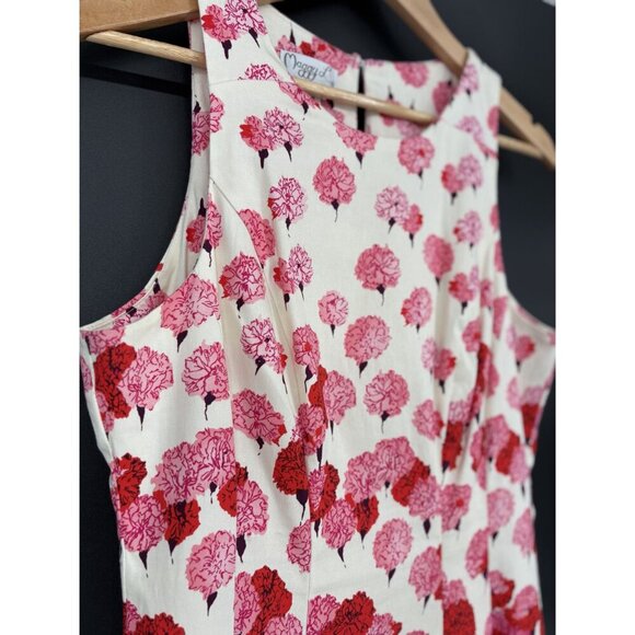 Maggy London Women's Floral Sleeveless A-Line Dress Size 10 Ivory Base Pink Red - Picture 3 of 13